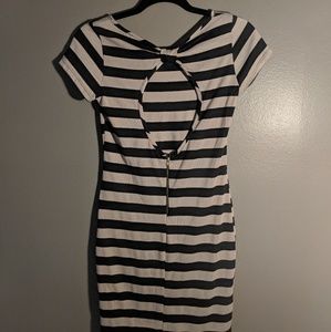 i.ner Black & Tan Striped Dress with Keyhole Back